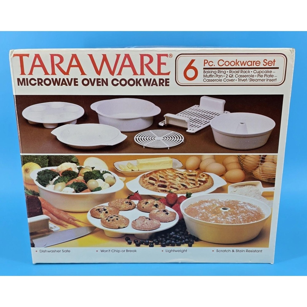 Vtg‎ NEW Tara Ware Microwave Oven Cookware 6 Piece Cookware Set White Casserole
